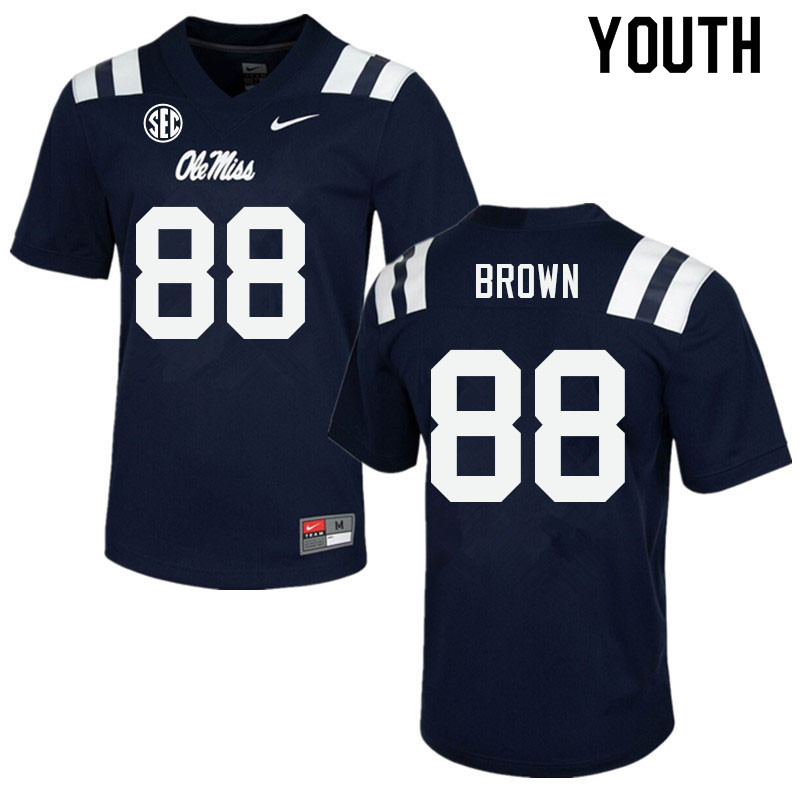 Youth #88 Bralon Brown Ole Miss Rebels College Football Jerseys Sale-Navy